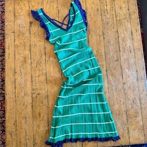 Anthropologie Green and Blue Striped Midi Dress